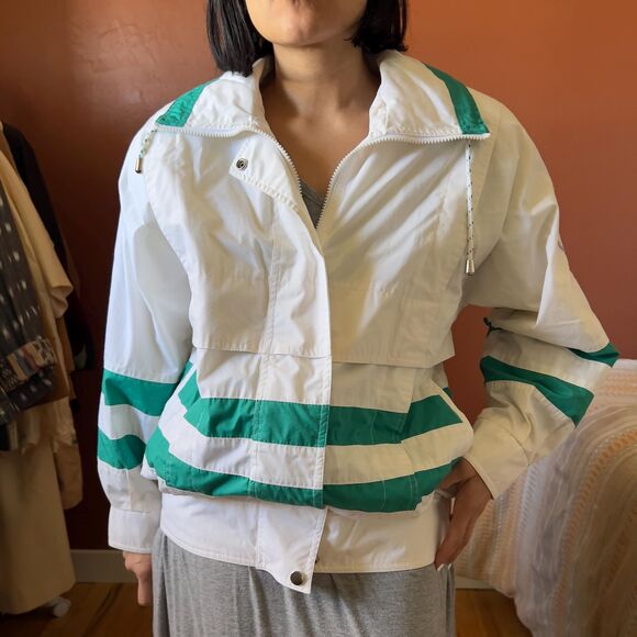 90s London fog jacket, windbreaker white green, size small - Picture 7 of 10